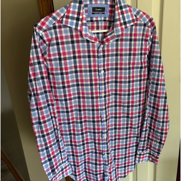 ESQUIRE Men's Check Shirt Size 15 32/33 Slim Fit Non-Iron Long Sleeve - Picture 2 of 6